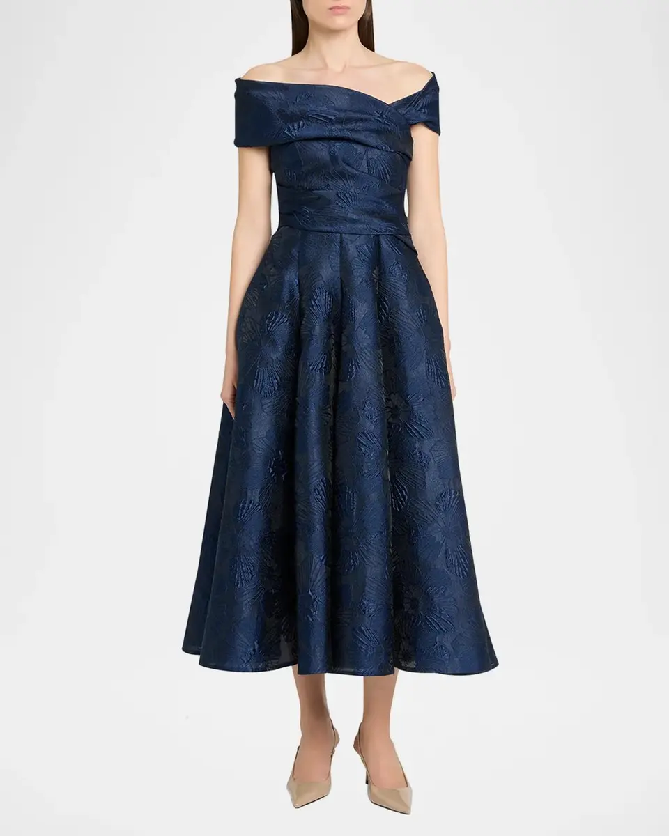 Talbot Runhof Off-Shoulder Jacquard Dress with Pockets | Thumbnail 2 Talbot Runhof Off-Shoulder Jacquard Dress with Pockets | Thumbnail 2