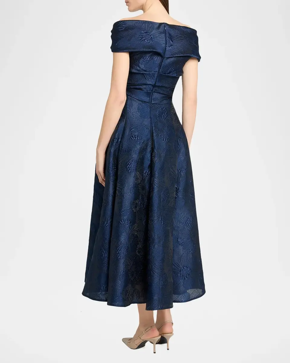 Talbot Runhof Off-Shoulder Jacquard Dress with Pockets | Thumbnail 3 Talbot Runhof Off-Shoulder Jacquard Dress with Pockets | Thumbnail 3