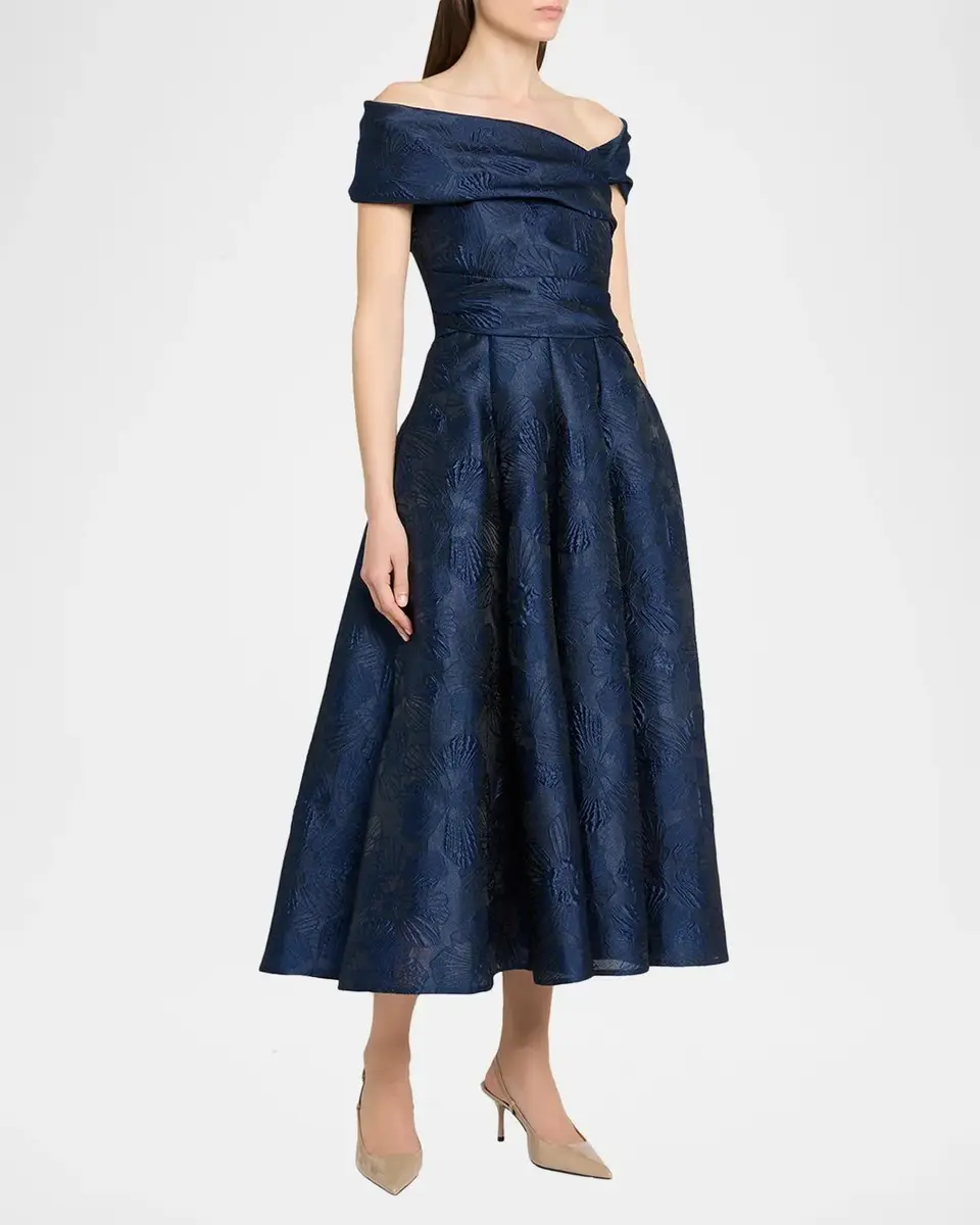 Talbot Runhof Off-Shoulder Jacquard Dress with Pockets | Thumbnail 4 Talbot Runhof Off-Shoulder Jacquard Dress with Pockets | Thumbnail 4