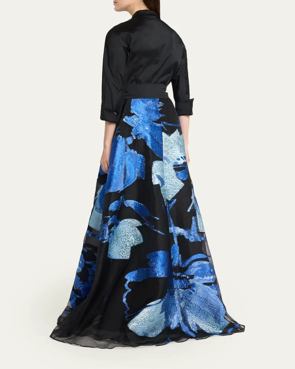 Rickie Freeman for Teri Jon Taffeta and Floral Jacquard Organza Shirt Gown | Thumbnail 3 Rickie Freeman for Teri Jon Taffeta and Floral Jacquard Organza Shirt Gown | Thumbnail 3