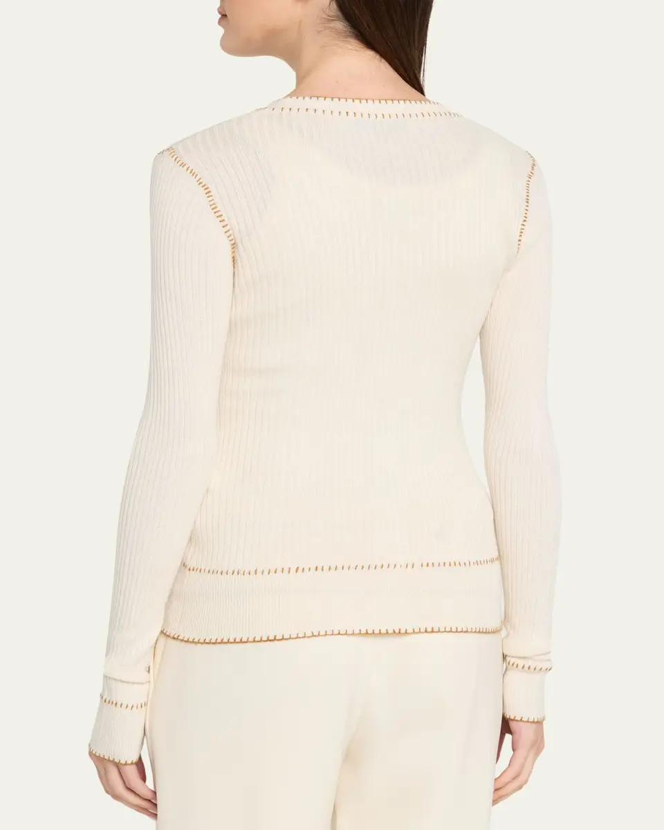 PRABAL GURUNG Blanket Stitched Silk-Cashmere Rib V-Neck Cardigan | Thumbnail 3 PRABAL GURUNG Blanket Stitched Silk-Cashmere Rib V-Neck Cardigan | Thumbnail 3