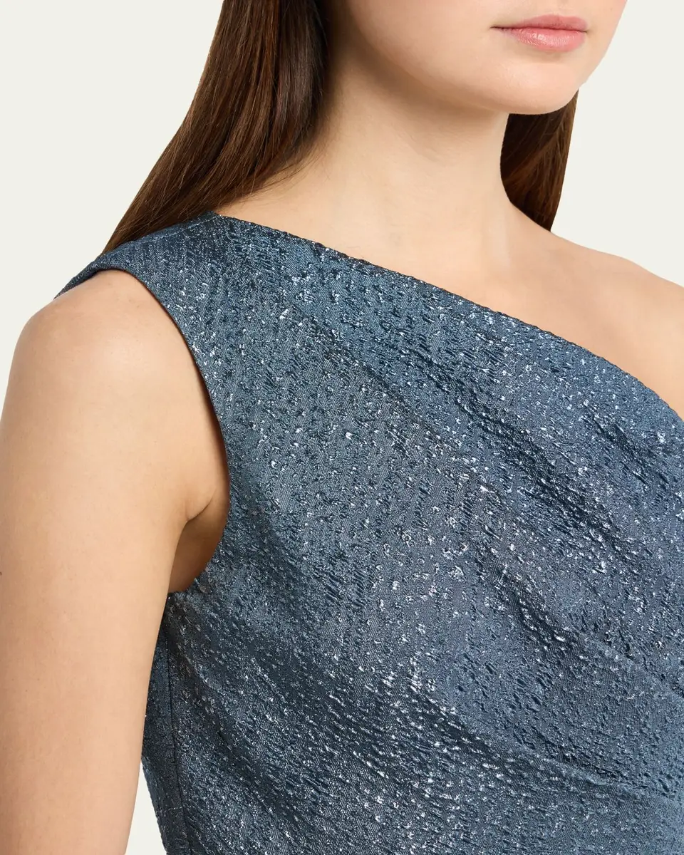 Rickie Freeman for Teri Jon One-Shoulder Metallic Jacquard Peplum Gown | Thumbnail 5 Rickie Freeman for Teri Jon One-Shoulder Metallic Jacquard Peplum Gown | Thumbnail 5