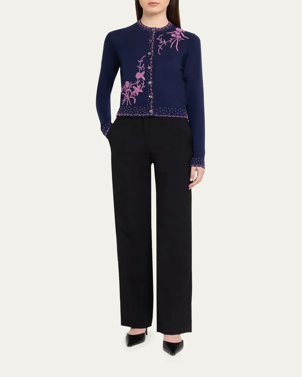 PRABAL GURUNG Embroidered Silk-Cashmere Crewneck Cardigan | Thumbnail 2 PRABAL GURUNG Embroidered Silk-Cashmere Crewneck Cardigan | Thumbnail 2