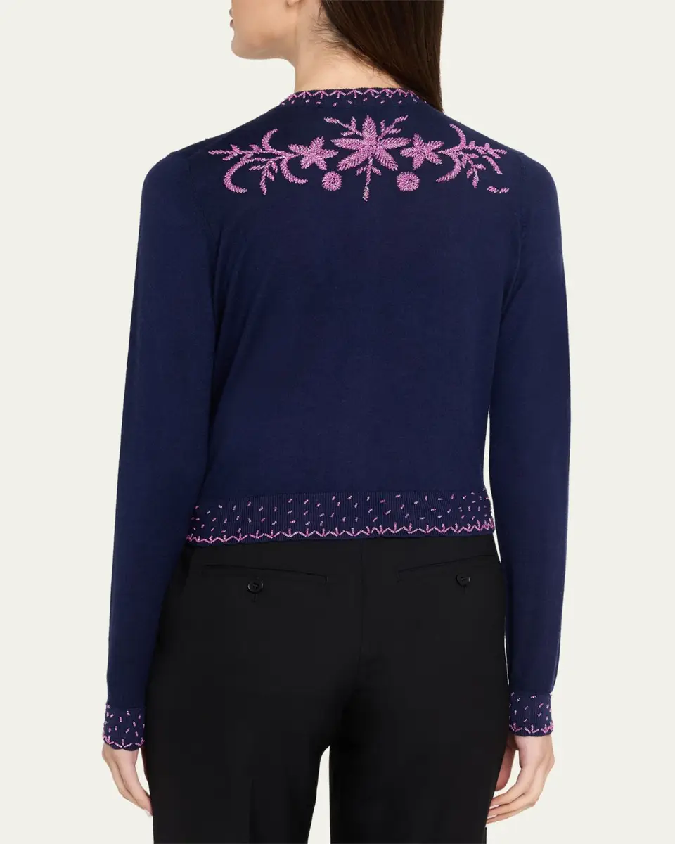 PRABAL GURUNG Embroidered Silk-Cashmere Crewneck Cardigan | Thumbnail 3 PRABAL GURUNG Embroidered Silk-Cashmere Crewneck Cardigan | Thumbnail 3