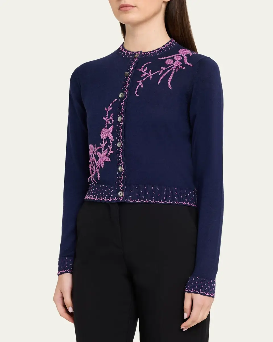 PRABAL GURUNG Embroidered Silk-Cashmere Crewneck Cardigan | Thumbnail 4 PRABAL GURUNG Embroidered Silk-Cashmere Crewneck Cardigan | Thumbnail 4