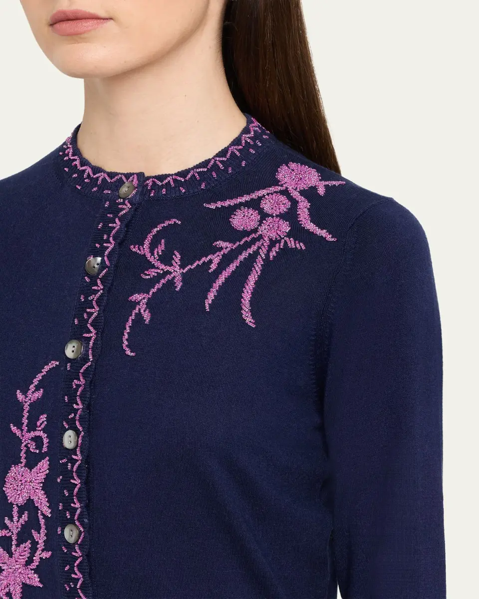 PRABAL GURUNG Embroidered Silk-Cashmere Crewneck Cardigan | Thumbnail 5 PRABAL GURUNG Embroidered Silk-Cashmere Crewneck Cardigan | Thumbnail 5