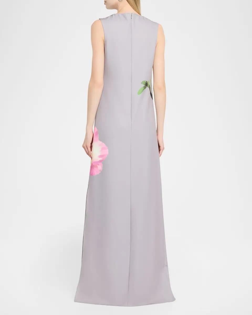 Rickie Freeman for Teri Jon Sleeveless Floral-Print Scuba Column Gown | Thumbnail 3