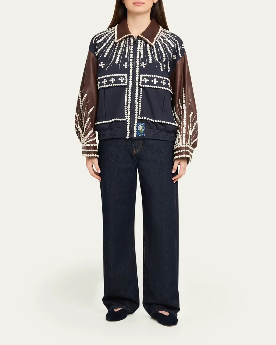 Sea Georgie Embellished Mixed-Media Bomber Jacket | Thumbnail 2 Sea Georgie Embellished Mixed-Media Bomber Jacket | Thumbnail 2