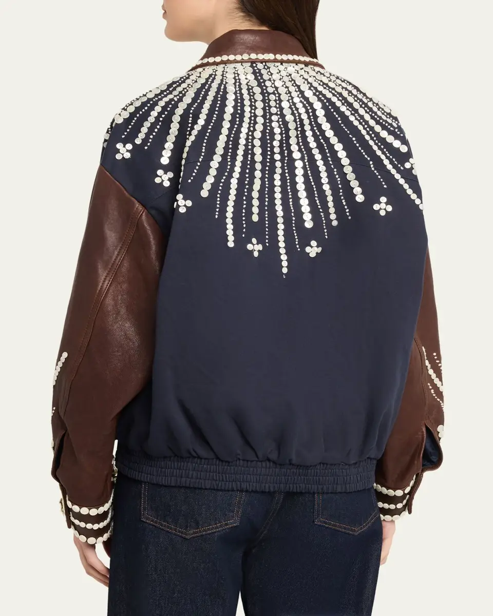 Sea Georgie Embellished Mixed-Media Bomber Jacket | Thumbnail 3 Sea Georgie Embellished Mixed-Media Bomber Jacket | Thumbnail 3