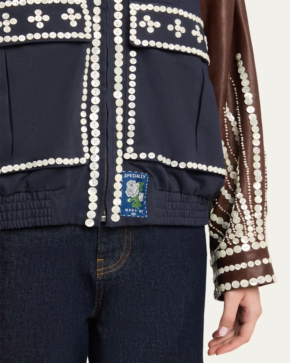 Sea Georgie Embellished Mixed-Media Bomber Jacket | Thumbnail 5 Sea Georgie Embellished Mixed-Media Bomber Jacket | Thumbnail 5