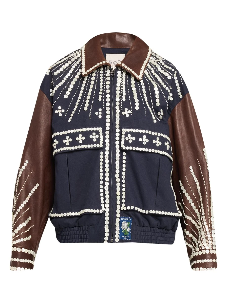 Sea Georgie Embellished Mixed-Media Bomber Jacket
