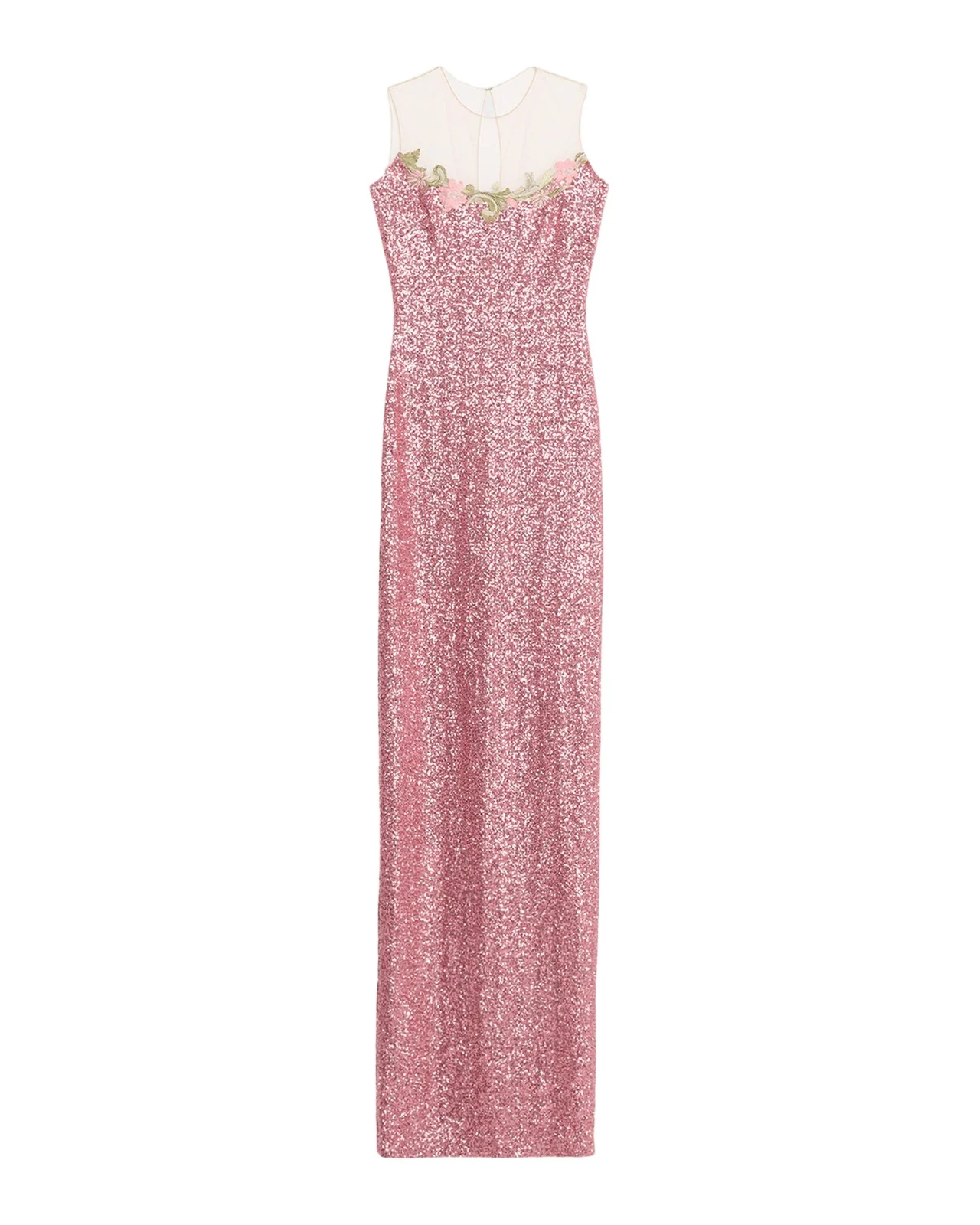 Illusion Yoke Sequined Floral Applique Sleeveless Gown
