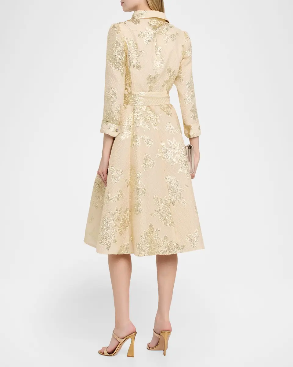 Rickie Freeman for Teri Jon Pleated Metallic Jacquard Midi Shirtdress | Thumbnail 3 Rickie Freeman for Teri Jon Pleated Metallic Jacquard Midi Shirtdress | Thumbnail 3