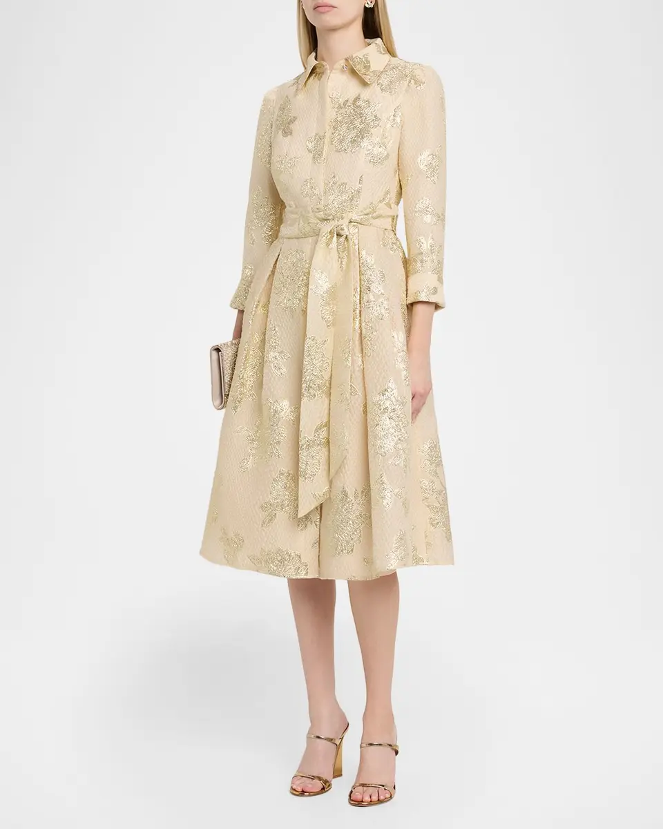 Rickie Freeman for Teri Jon Pleated Metallic Jacquard Midi Shirtdress | Thumbnail 4 Rickie Freeman for Teri Jon Pleated Metallic Jacquard Midi Shirtdress | Thumbnail 4