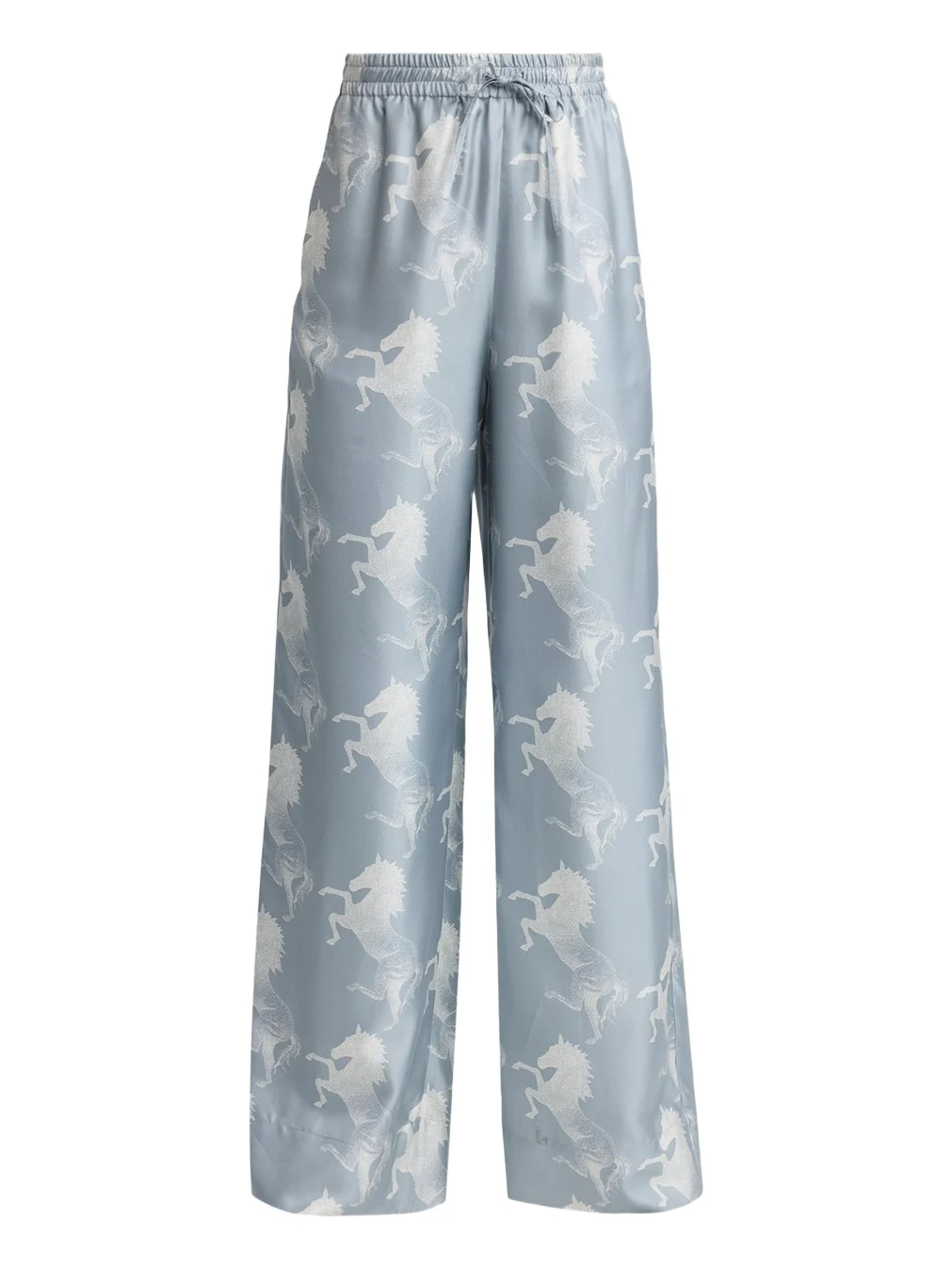 Horse Printed Silk Twill Wide-Leg Drawstring Pants Horse Printed Silk Twill Wide-Leg Drawstring Pants