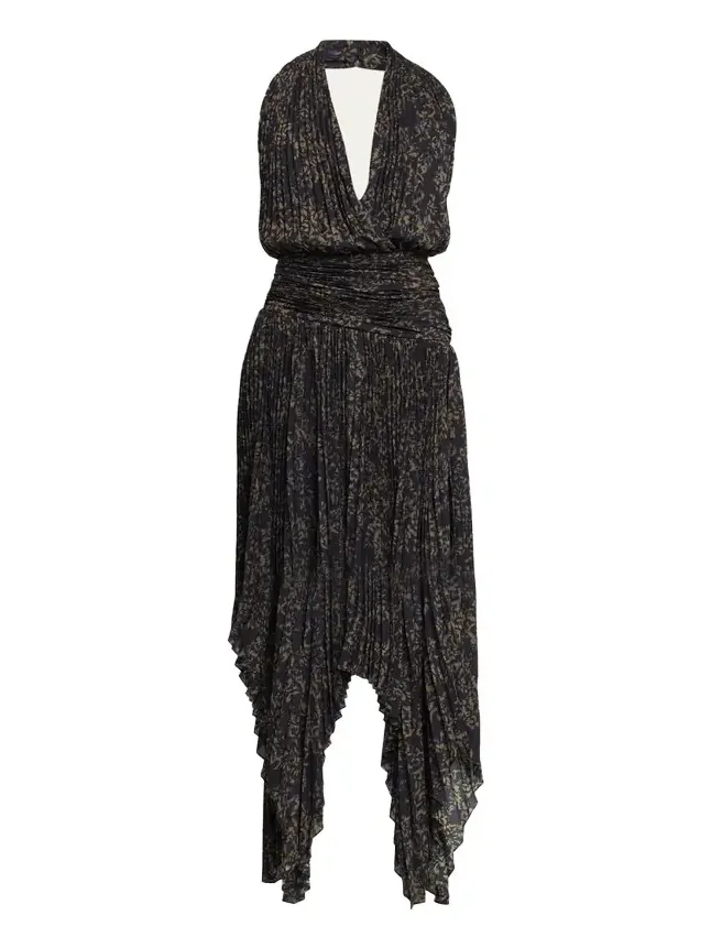 Paulina Pleated Halter Handkerchief Maxi Dress