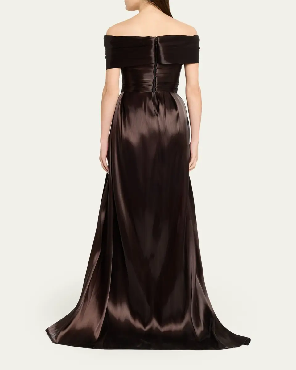 PAMELLA ROLAND Liquid Organza Off-The-Shoulder Slit Gown | Thumbnail 3