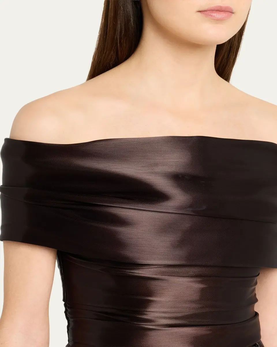 PAMELLA ROLAND Liquid Organza Off-The-Shoulder Slit Gown | Thumbnail 5