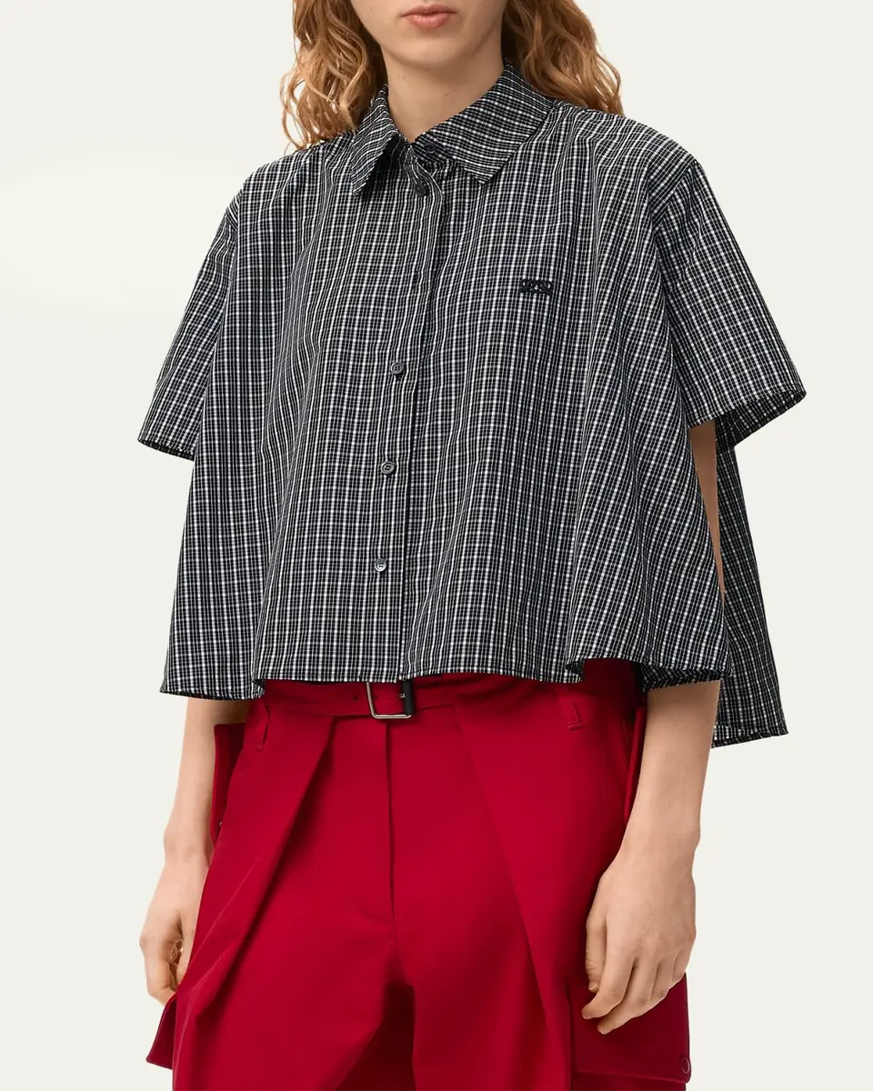 Loewe Check Cotton Short-Sleeve Trapeze Shirt | Thumbnail 4 Loewe Check Cotton Short-Sleeve Trapeze Shirt | Thumbnail 4