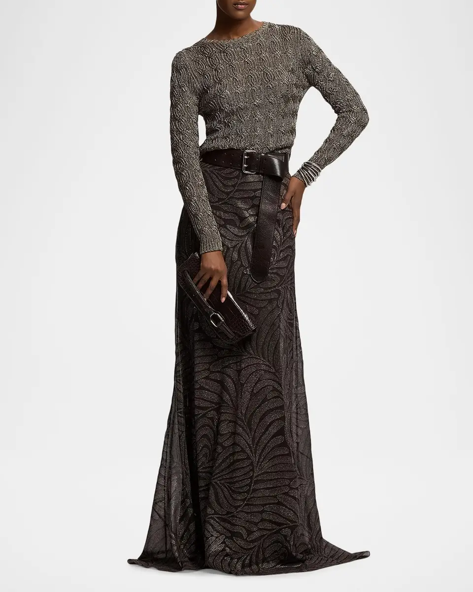 Ralph Lauren Collection Metallic Cable-Knit Crewneck Sweater | Thumbnail 2 Ralph Lauren Collection Metallic Cable-Knit Crewneck Sweater | Thumbnail 2