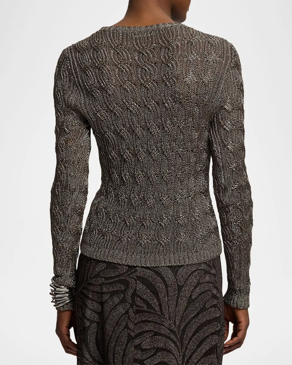 Ralph Lauren Collection Metallic Cable-Knit Crewneck Sweater | Thumbnail 3 Ralph Lauren Collection Metallic Cable-Knit Crewneck Sweater | Thumbnail 3