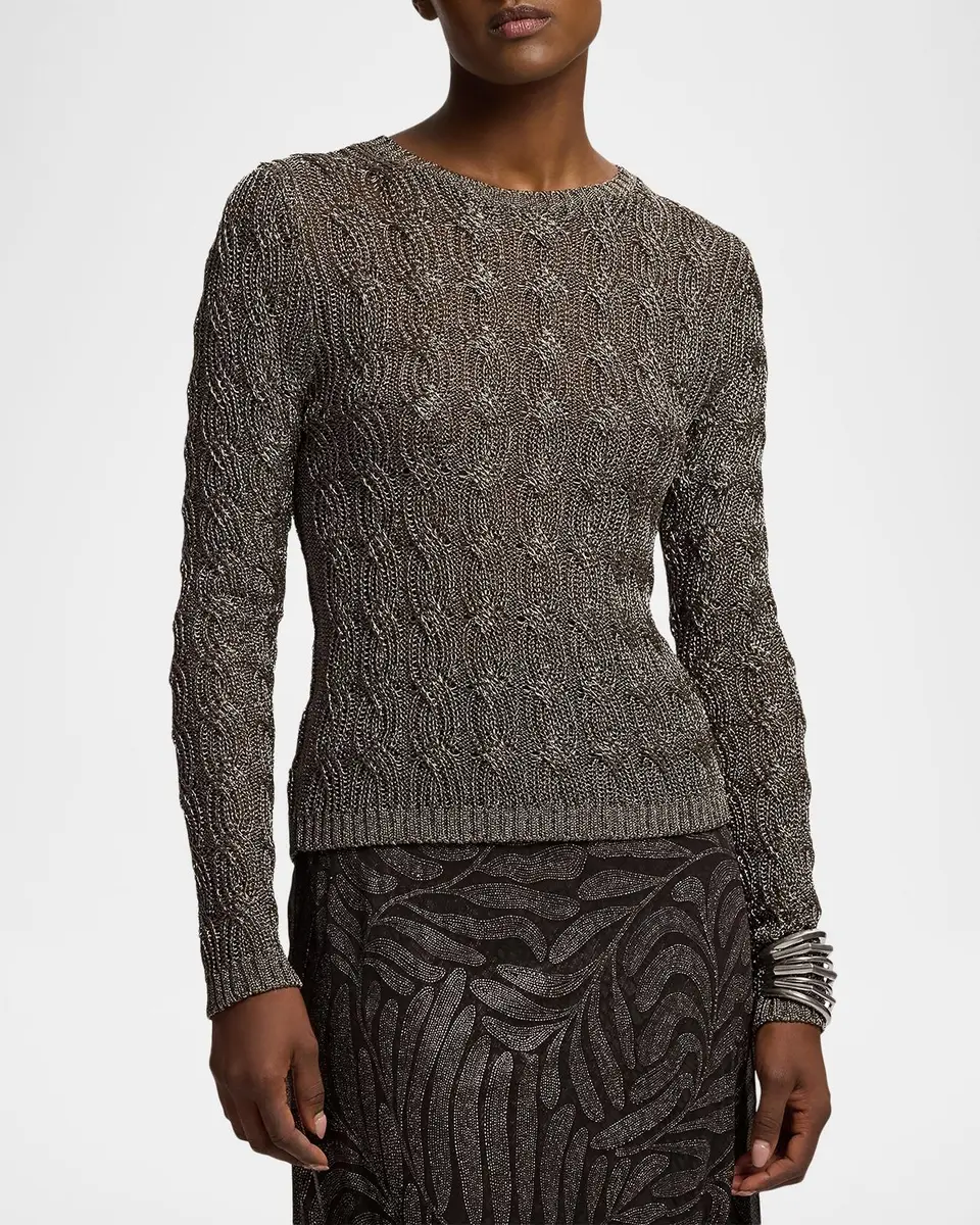 Ralph Lauren Collection Metallic Cable-Knit Crewneck Sweater | Thumbnail 4 Ralph Lauren Collection Metallic Cable-Knit Crewneck Sweater | Thumbnail 4