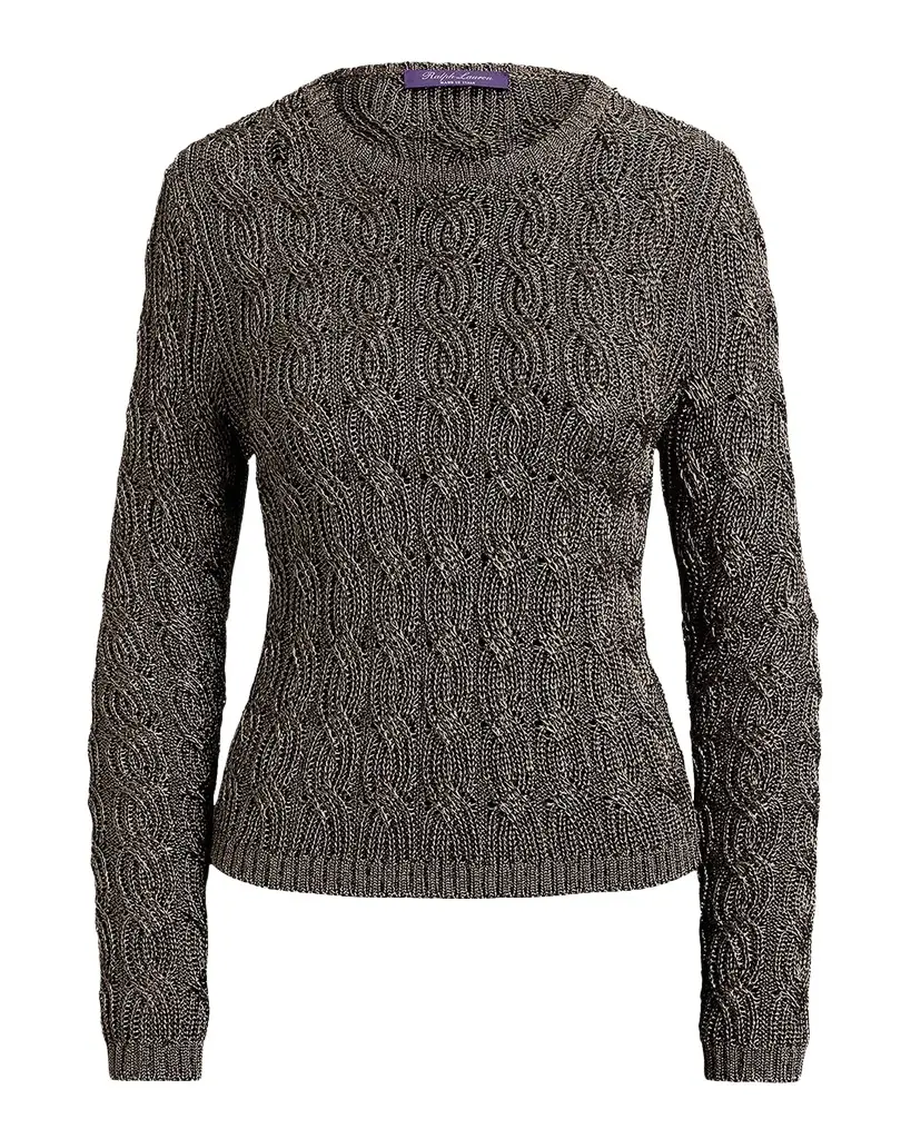 Ralph Lauren Collection Metallic Cable-Knit Crewneck Sweater | Image 1 Ralph Lauren Collection Metallic Cable-Knit Crewneck Sweater | Image 1