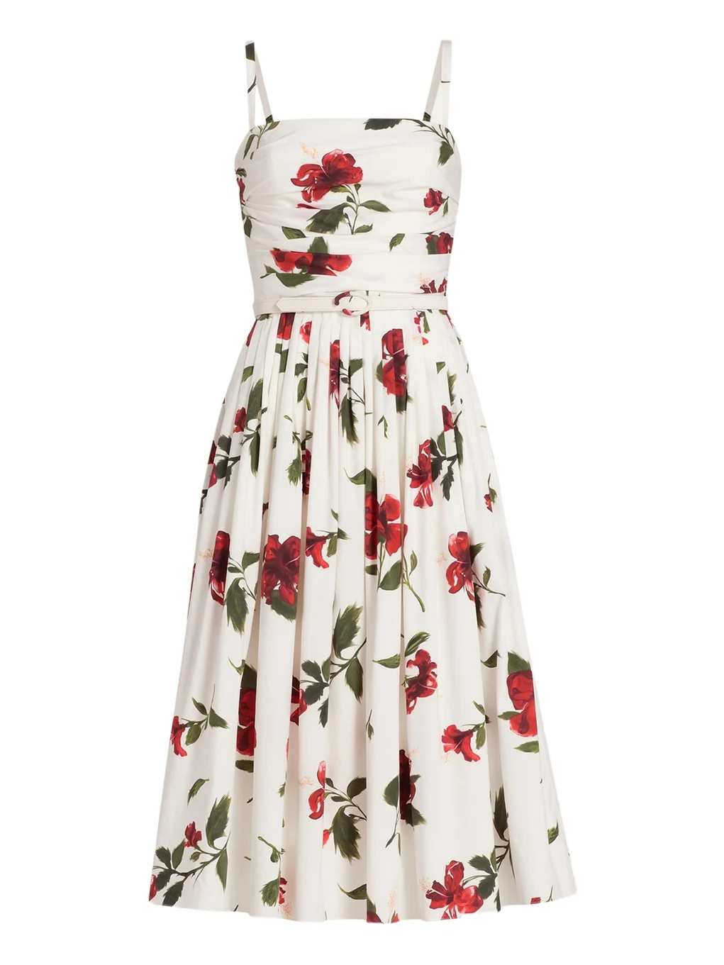 Sleeveless Hibiscus Print Cotton Pleated Midi Dress Sleeveless Hibiscus Print Cotton Pleated Midi Dress