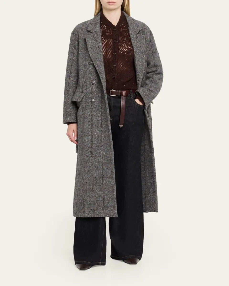 Brunello Cucinelli Macrocheck Alpaca Long Coat | Thumbnail 2 Brunello Cucinelli Macrocheck Alpaca Long Coat | Thumbnail 2