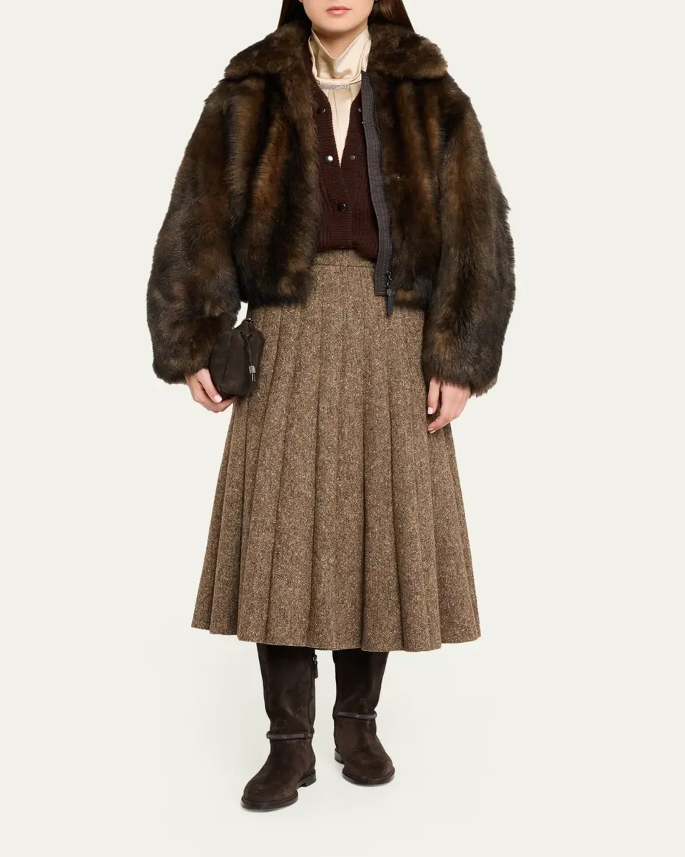 Brunello Cucinelli Donegal Wool Tweed Pleated Midi Skirt | Thumbnail 2