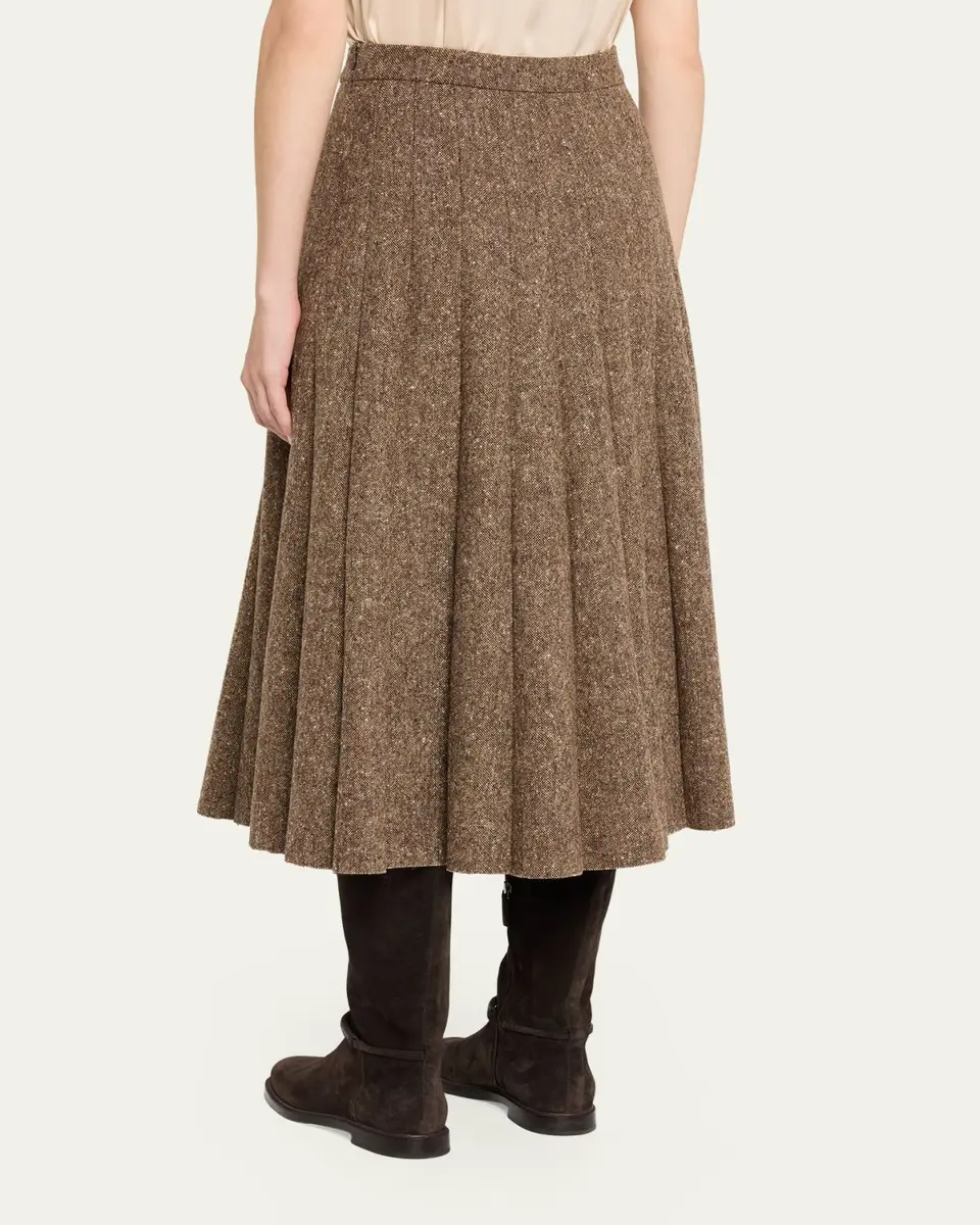 Brunello Cucinelli Donegal Wool Tweed Pleated Midi Skirt | Thumbnail 3