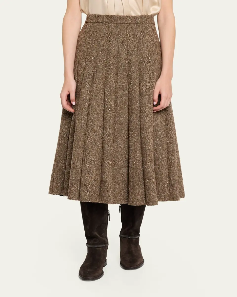 Brunello Cucinelli Donegal Wool Tweed Pleated Midi Skirt | Thumbnail 4