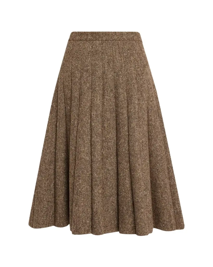 Brunello Cucinelli Donegal Wool Tweed Pleated Midi Skirt