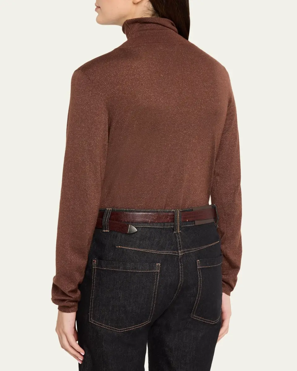 Brunello Cucinelli Shimmering Cashmere-Silk Knit Turtleneck Sweater | Thumbnail 3