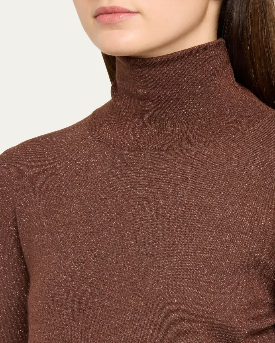 Brunello Cucinelli Shimmering Cashmere-Silk Knit Turtleneck Sweater | Thumbnail 5