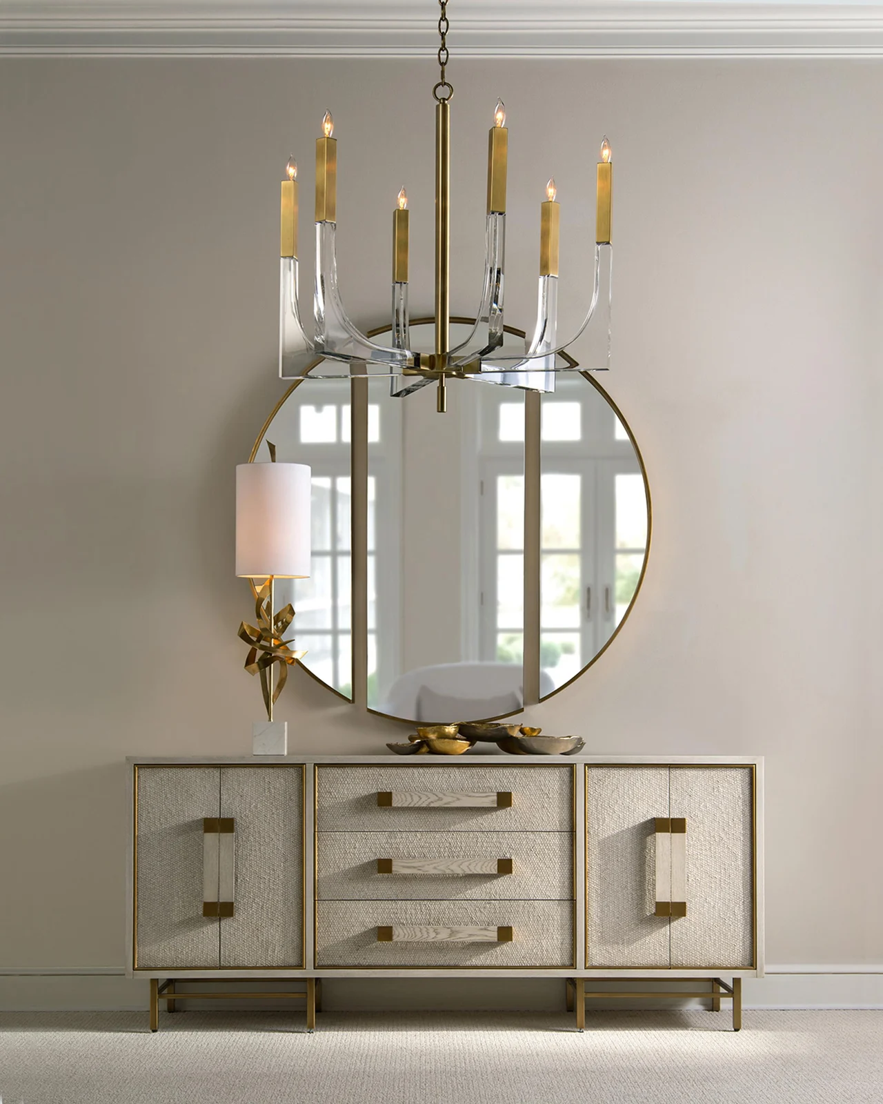 John-Richard Collection Acrylic Brass Finish Chandelier, 6 Lights
