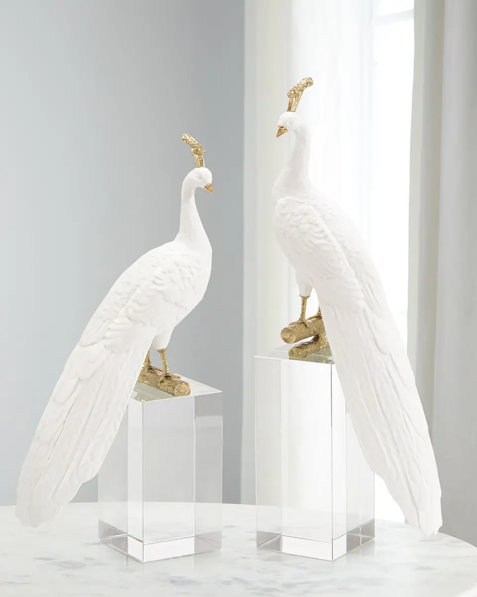 John-Richard Collection White Peacock Sculpture on Crystal Base II | Thumbnail 2