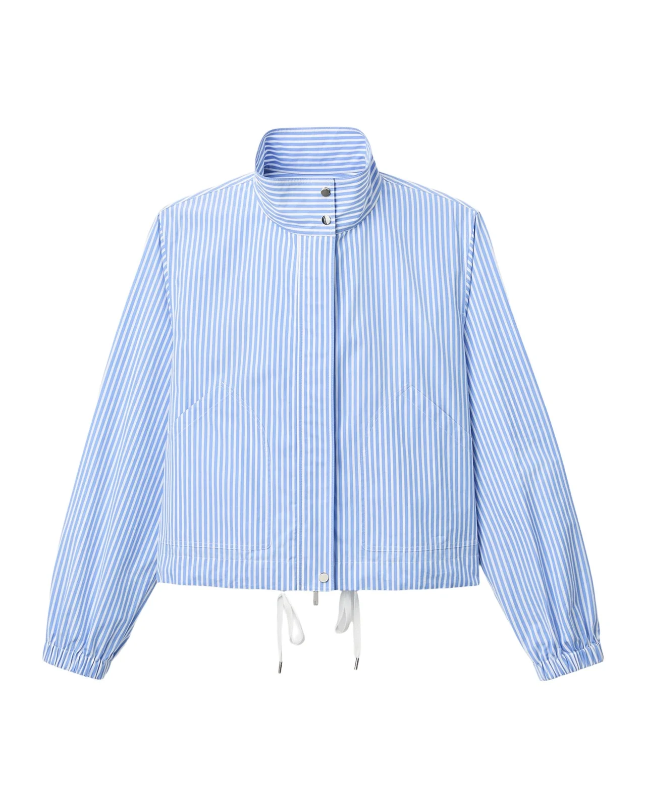 Lafayette 148 New York Zip-Front Striped Cotton Bomber Jacket