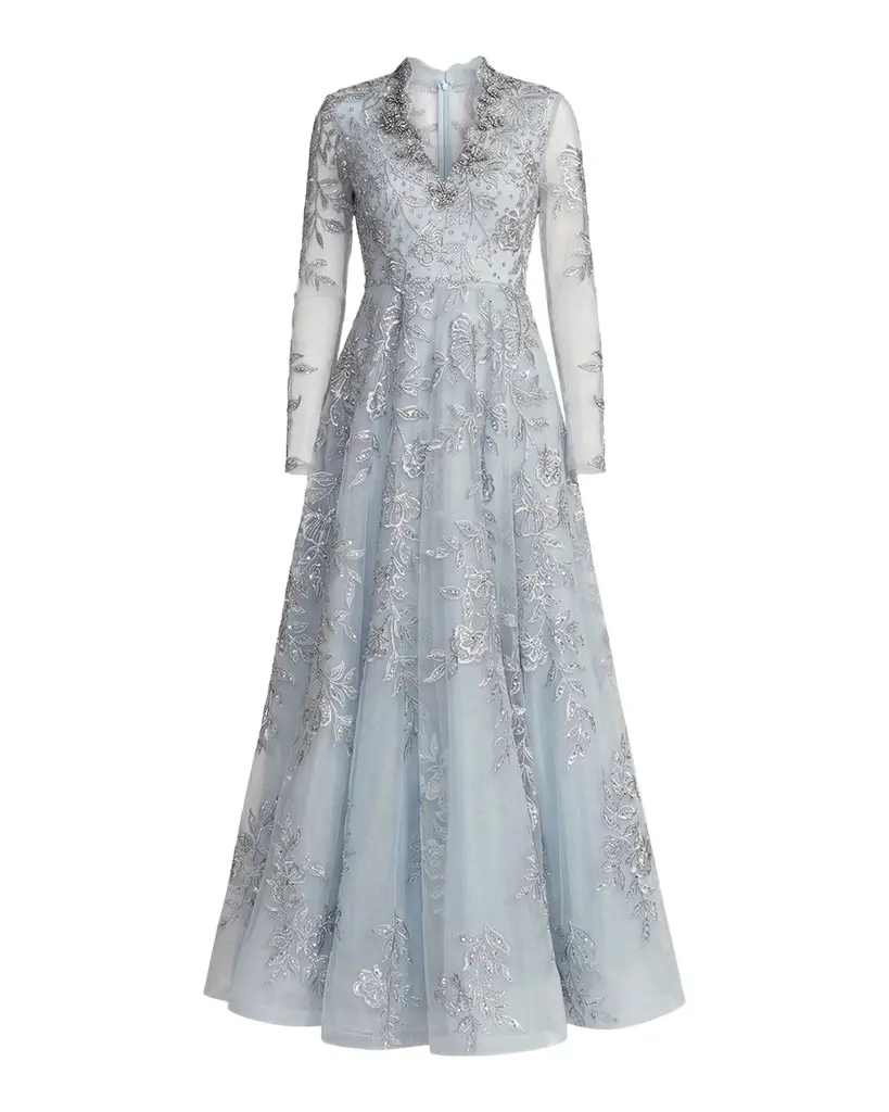 Mac Duggal Floral Embroidered A-Line Gown