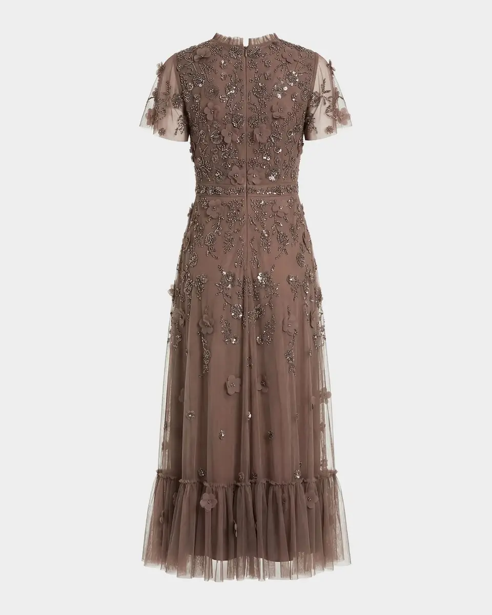 Mac Duggal Sequin Floral Applique Tulle Midi Dress | Thumbnail 5 Mac Duggal Sequin Floral Applique Tulle Midi Dress | Thumbnail 5