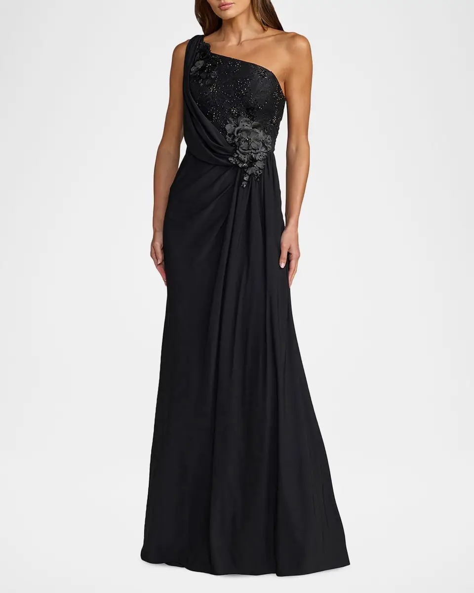 Mac Duggal Draped One-Shoulder Beaded Jersey Gown | Thumbnail 2 Mac Duggal Draped One-Shoulder Beaded Jersey Gown | Thumbnail 2