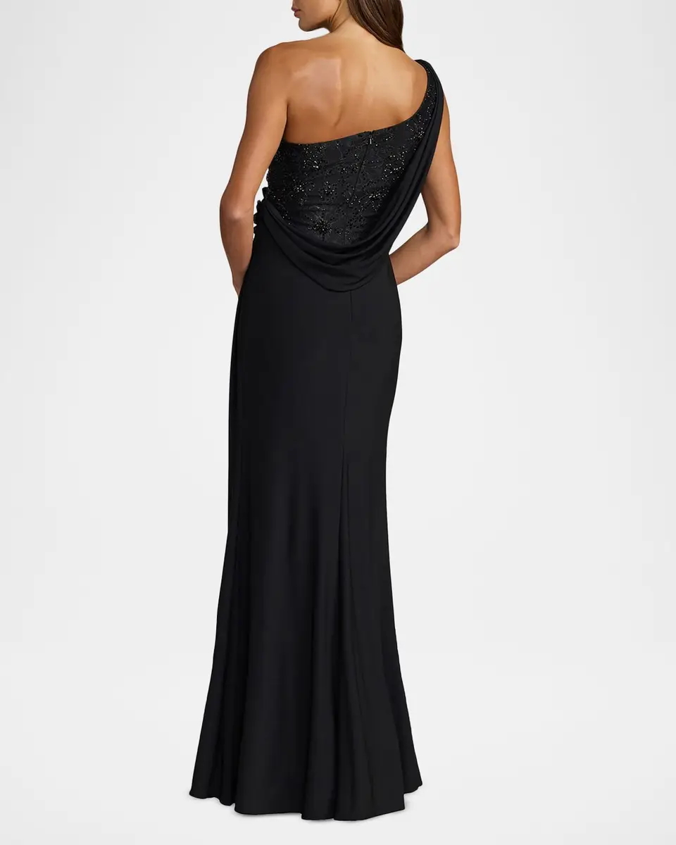 Mac Duggal Draped One-Shoulder Beaded Jersey Gown | Thumbnail 3 Mac Duggal Draped One-Shoulder Beaded Jersey Gown | Thumbnail 3