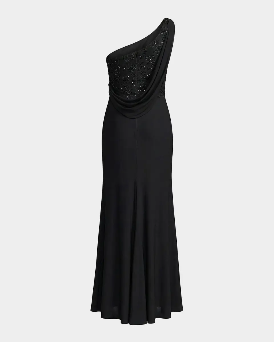 Mac Duggal Draped One-Shoulder Beaded Jersey Gown | Thumbnail 5 Mac Duggal Draped One-Shoulder Beaded Jersey Gown | Thumbnail 5