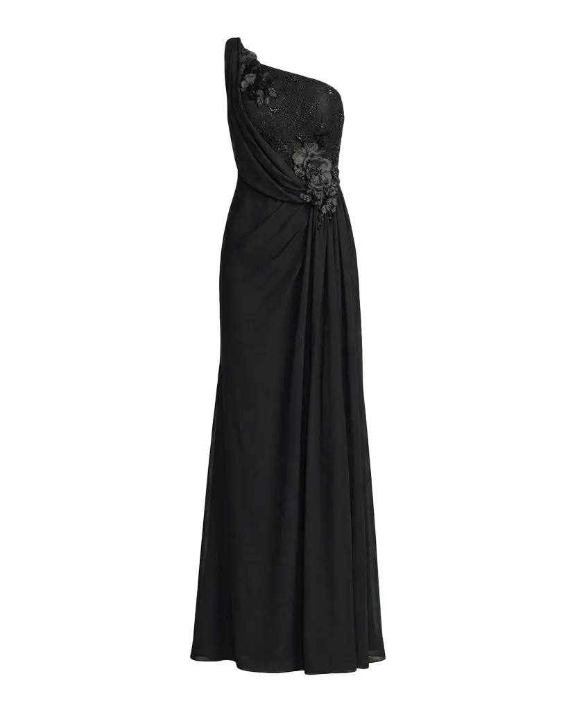 Draped One-Shoulder Beaded Jersey Gown Draped One-Shoulder Beaded Jersey Gown
