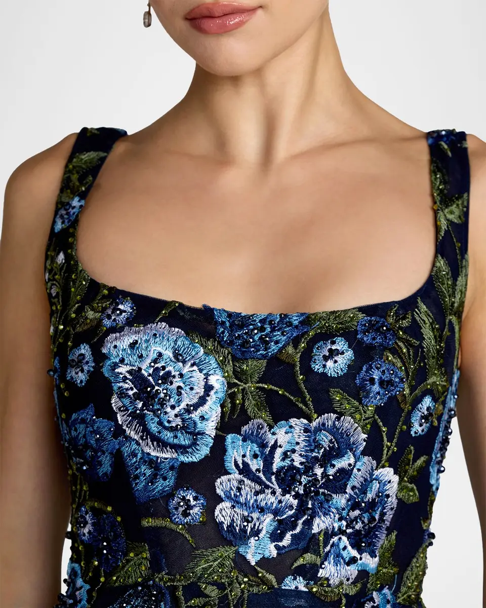 Mac Duggal Floral Embroidered Tulle Tea-Length Cocktail Dress | Thumbnail 4 Mac Duggal Floral Embroidered Tulle Tea-Length Cocktail Dress | Thumbnail 4