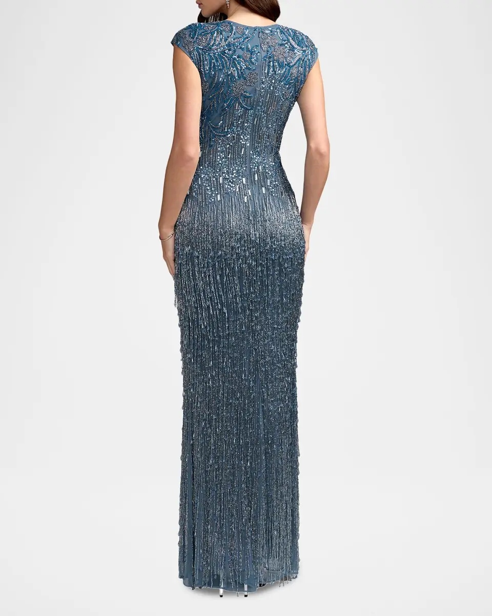 Mac Duggal Evening Embellished Mesh Cap-Sleeve Gown | Thumbnail 3 Mac Duggal Evening Embellished Mesh Cap-Sleeve Gown | Thumbnail 3