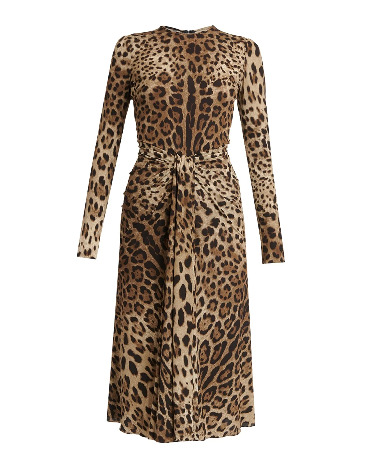 Leopard-Print Long-Sleeve Twisted Midi Cocktail Dress Leopard-Print Long-Sleeve Twisted Midi Cocktail Dress