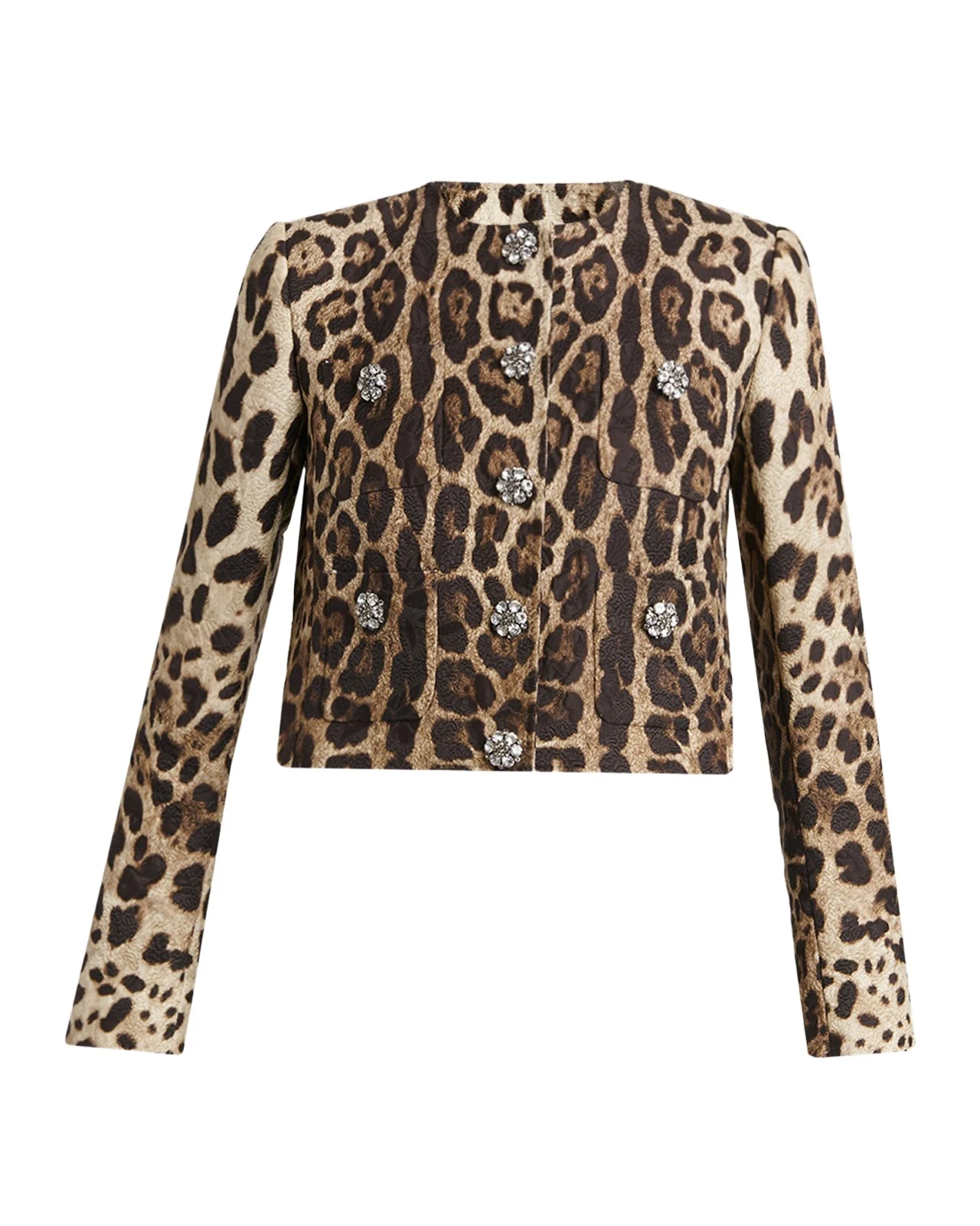 Leopard Brocade Crystal Single-Breasted Jacket Leopard Brocade Crystal Single-Breasted Jacket