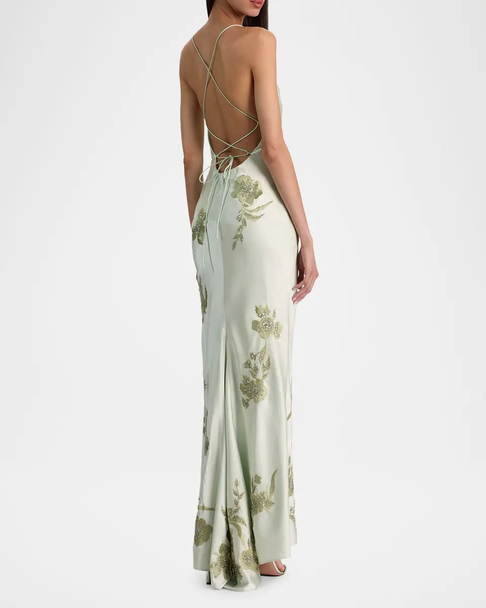 Alice + Olivia Montana Floral-Embellished Cowlneck Maxi Dress | Thumbnail 3 Alice + Olivia Montana Floral-Embellished Cowlneck Maxi Dress | Thumbnail 3