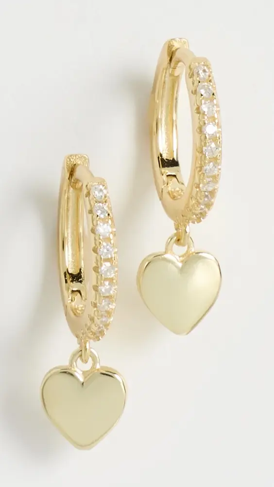 Shashi Heart Drop Pave Huggie Earings | Thumbnail 2